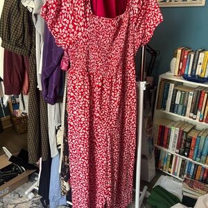 SHEIN Red and White Puff Sleeve Sundress